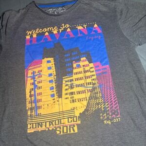 Cedar Wood State Mens Havana Graphic T-Shirt Charcoal Gray Large‎ Regular Fit